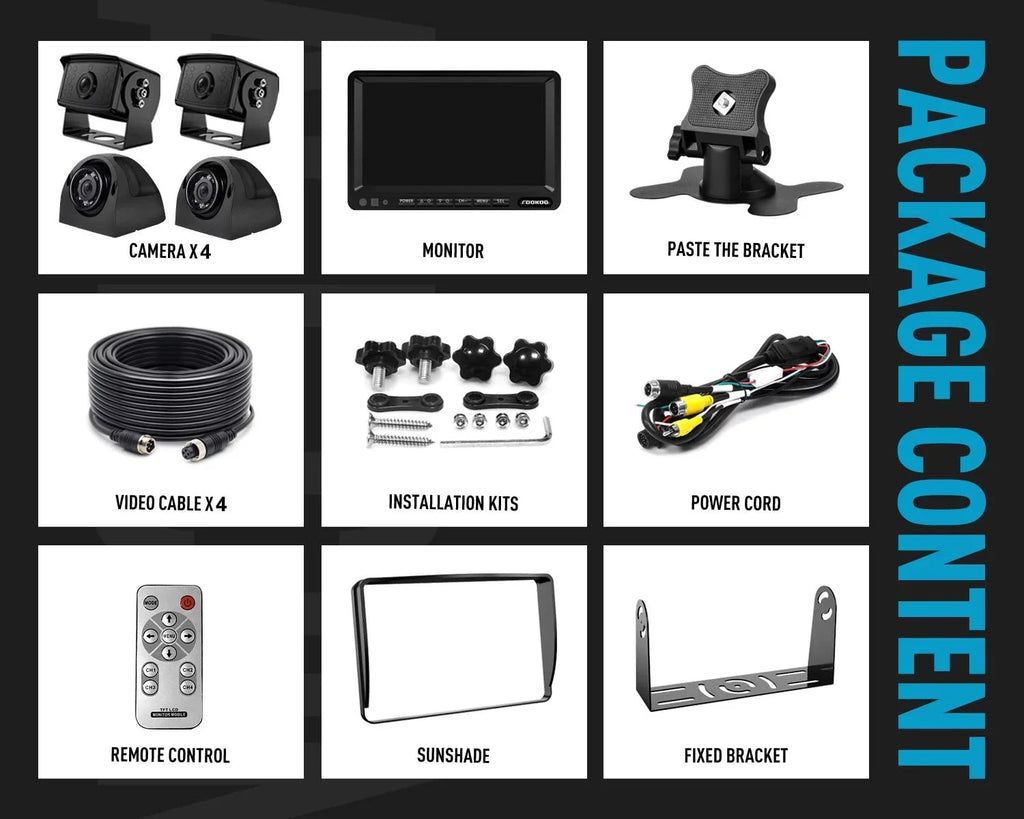 Screen Camera Parking Cameras Waterproof and Trailer(DY704) for Backup Split RV/Truck/Trailer/Bus/Semi-Trailer/Tractor/5th DVR Rear Reversing View System, 7'' Monitor Fookoo HD Lines with Wheel