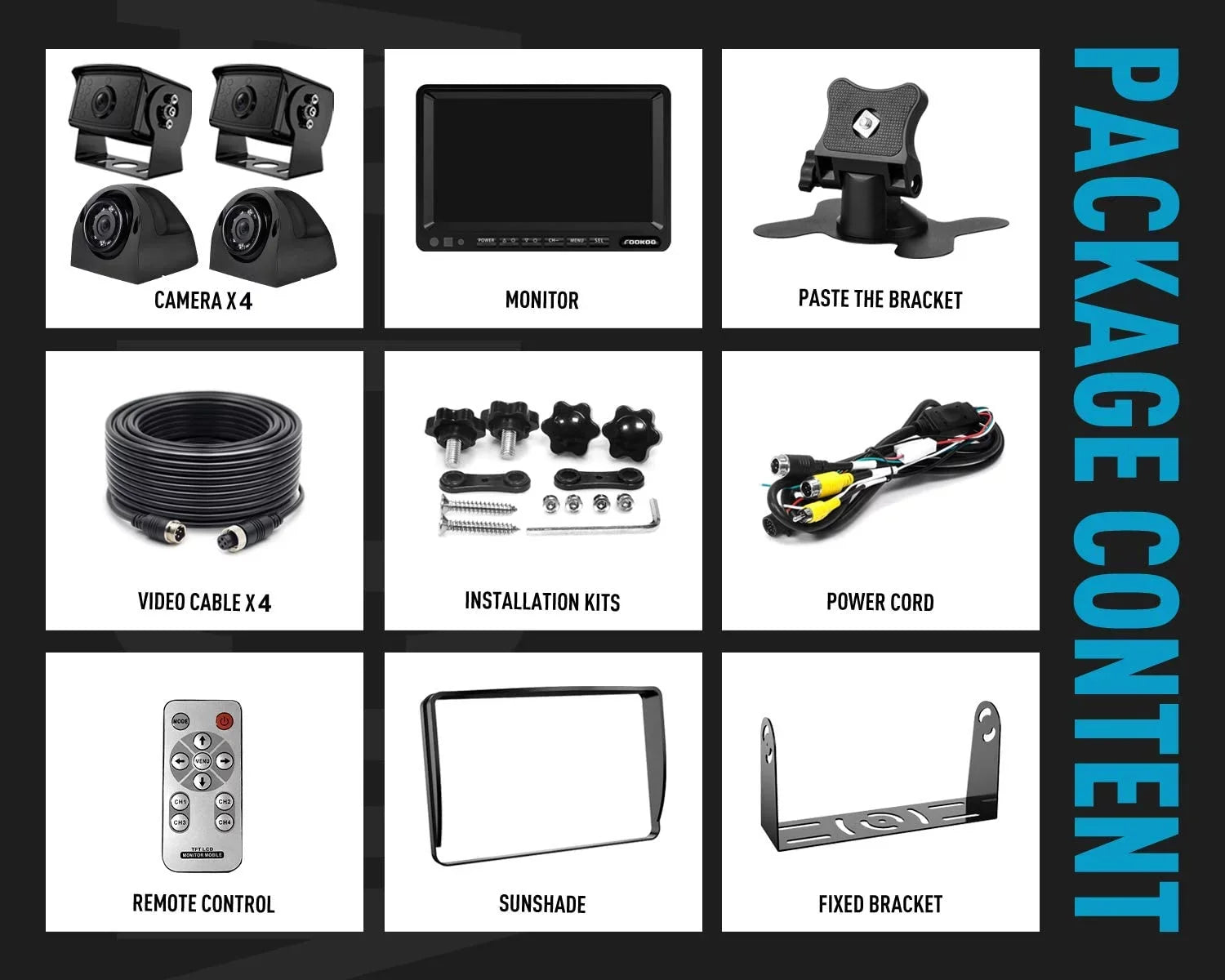 Screen Camera Parking Cameras Waterproof and Trailer(DY704) for Backup Split RV/Truck/Trailer/Bus/Semi-Trailer/Tractor/5th DVR Rear Reversing View System, 7'' Monitor Fookoo HD Lines with Wheel