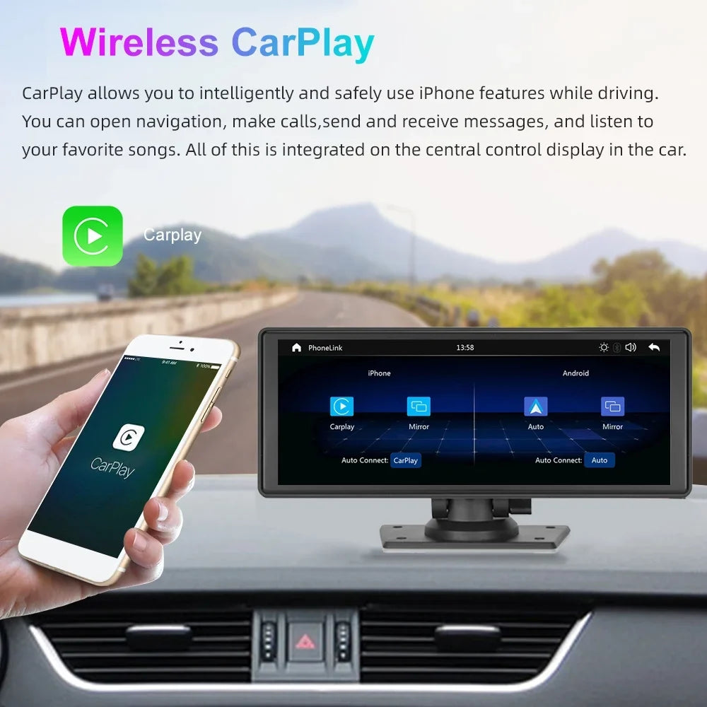 Auto Bluetooth Stereo,Newest Bluetooth/FM Portable Player with Car with Unit Camera Screen Carplay&Android Stereo FM Navigation 9.3 Inch Car Wireless Touch TF Transmitter,AUX, Synchronization/Rear