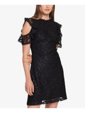 Sheath B+B 12 Womens $140 Cocktail HILFIGER Dress Cold Shoulder Black TOMMY 1055