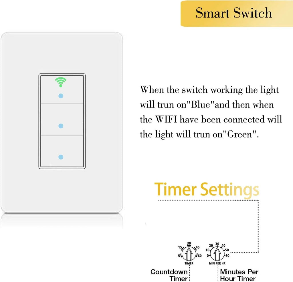 No Switch, and Home, Control, 1 Light Google Wall and with in APP Installation Smart Easy Switch,WiFi (3 Light SANA Switches Alexa Gang) Hub Required Compatible