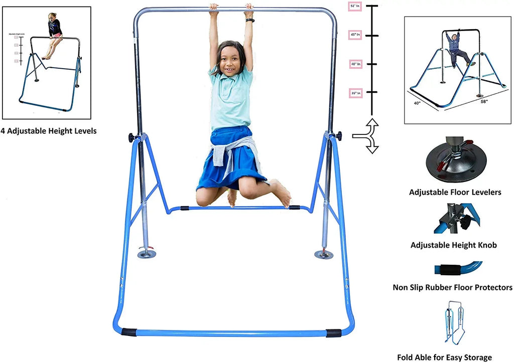 Mat Training Horizontal Kip with Gymnastics Blue Climbing Kip Fitness Expandable Bar Bar Bar Tower Kids Height Folding Monkey Bars for Gymnastic Adjustable