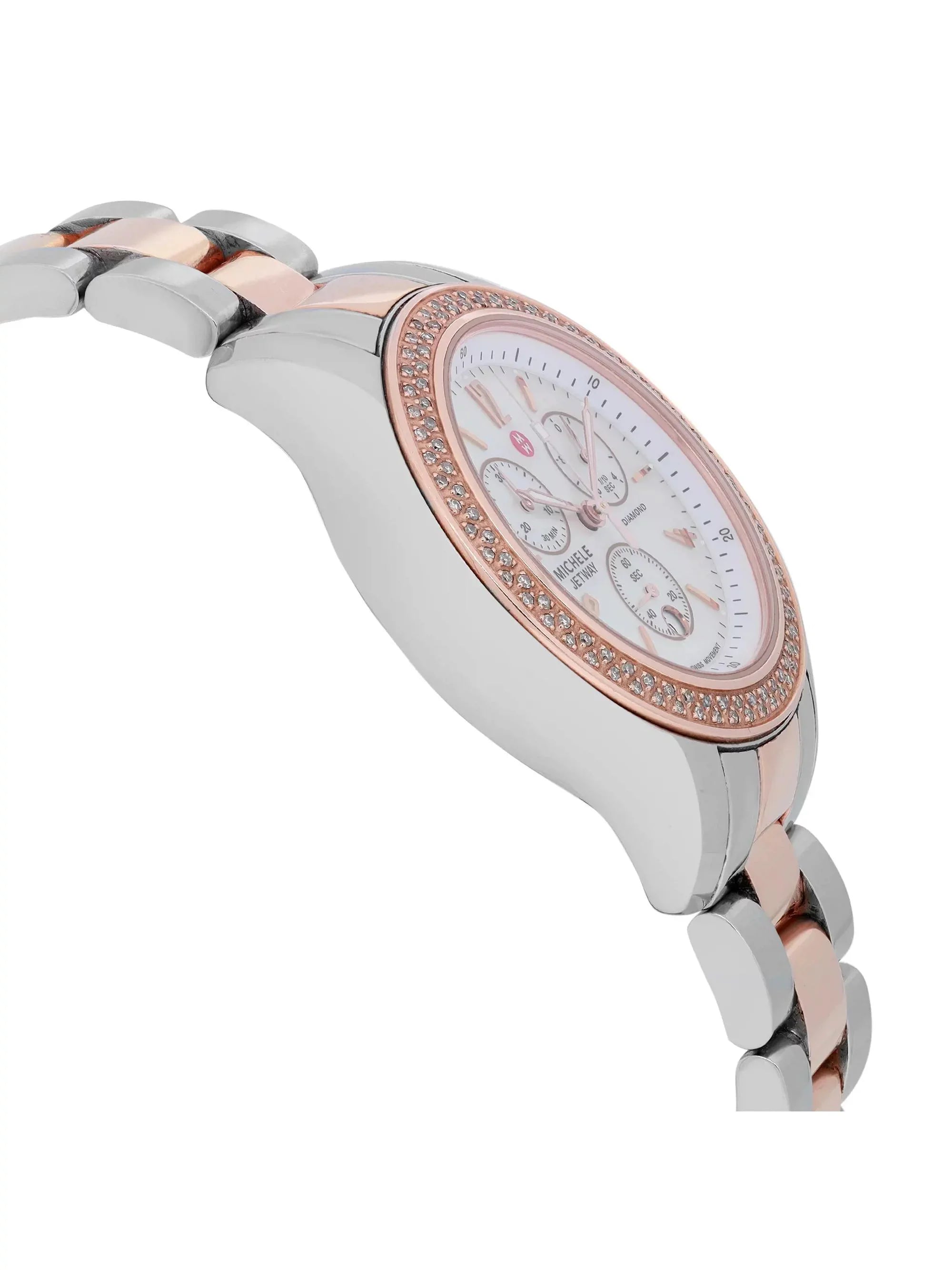 Watch 40mm Michele Steel Quartz Diamond MWW17A000017 0.50cttw Jetway Ladies