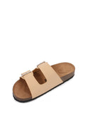 Women (PU Apricot/ Sandal Soft Double Slider Strap Cork Leather Footbed PU Cushioned 6)