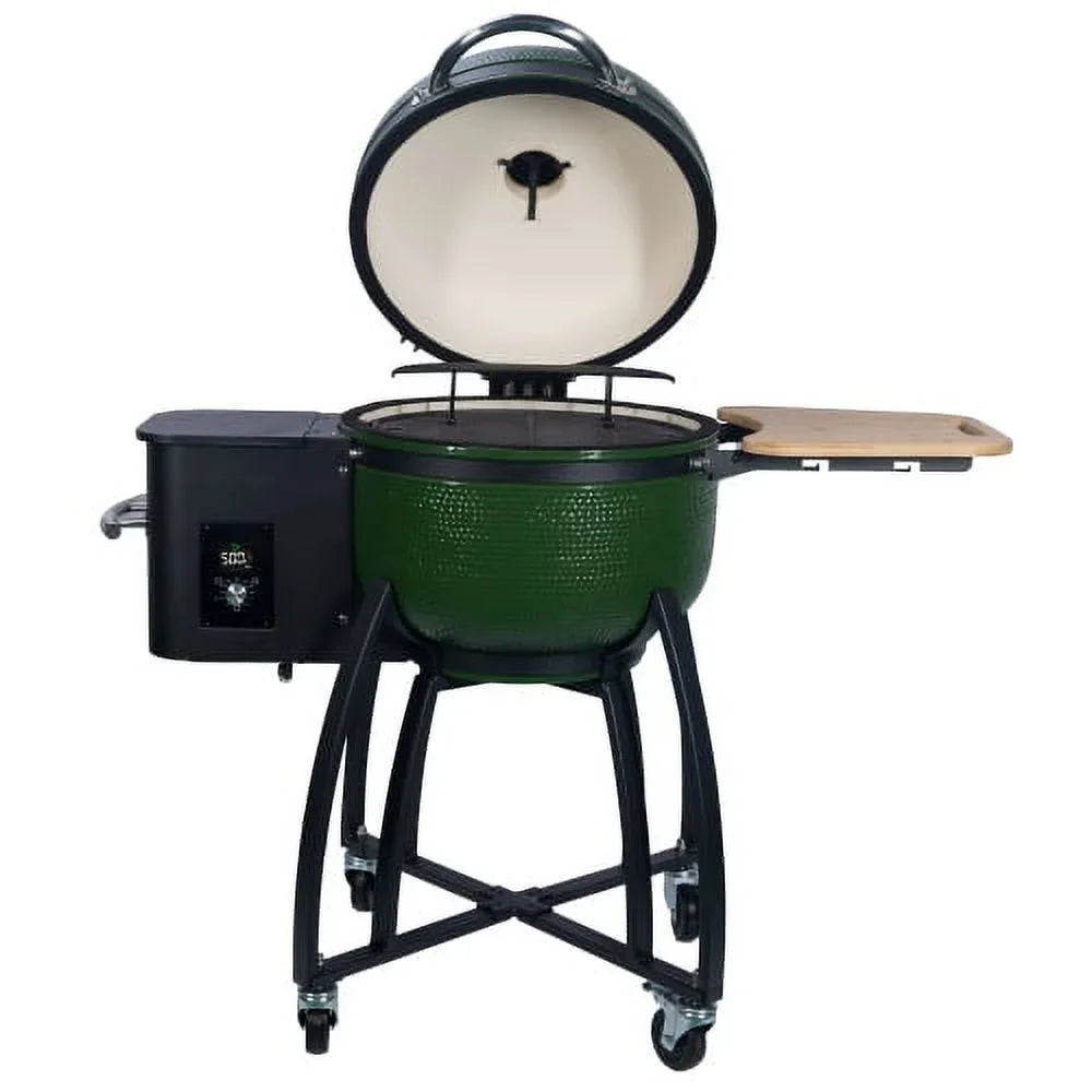 Roasted MADETEC with Smoked 19.6" Grill Outdoors BBQ diameter Patio,Green Double Ceramic 24" Pan-roasted Liner Gridiron 4-in-1 Pellet for Ceramic