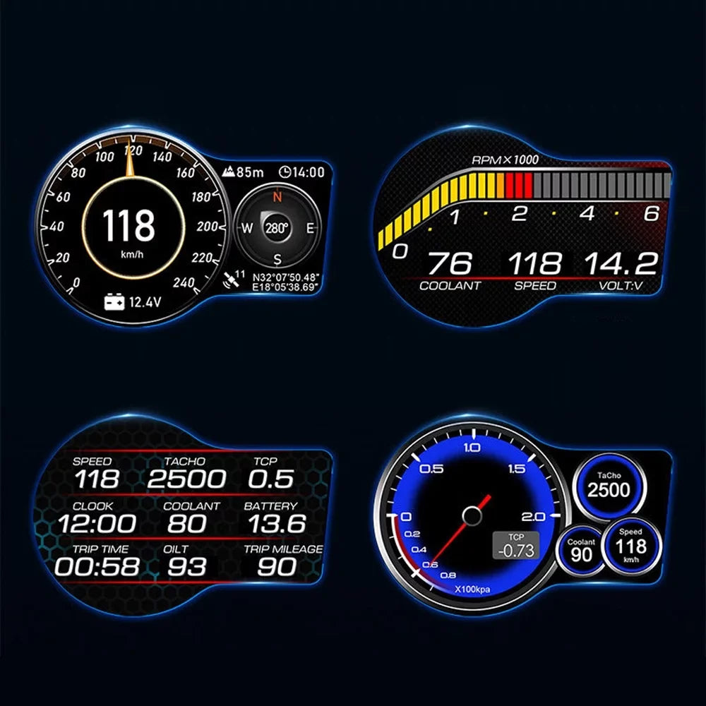 System Up Navigation, Head Display Andoer Dual Alarm, Test, Speed/Clock/RPM, GPS with Car Overspeed Brake