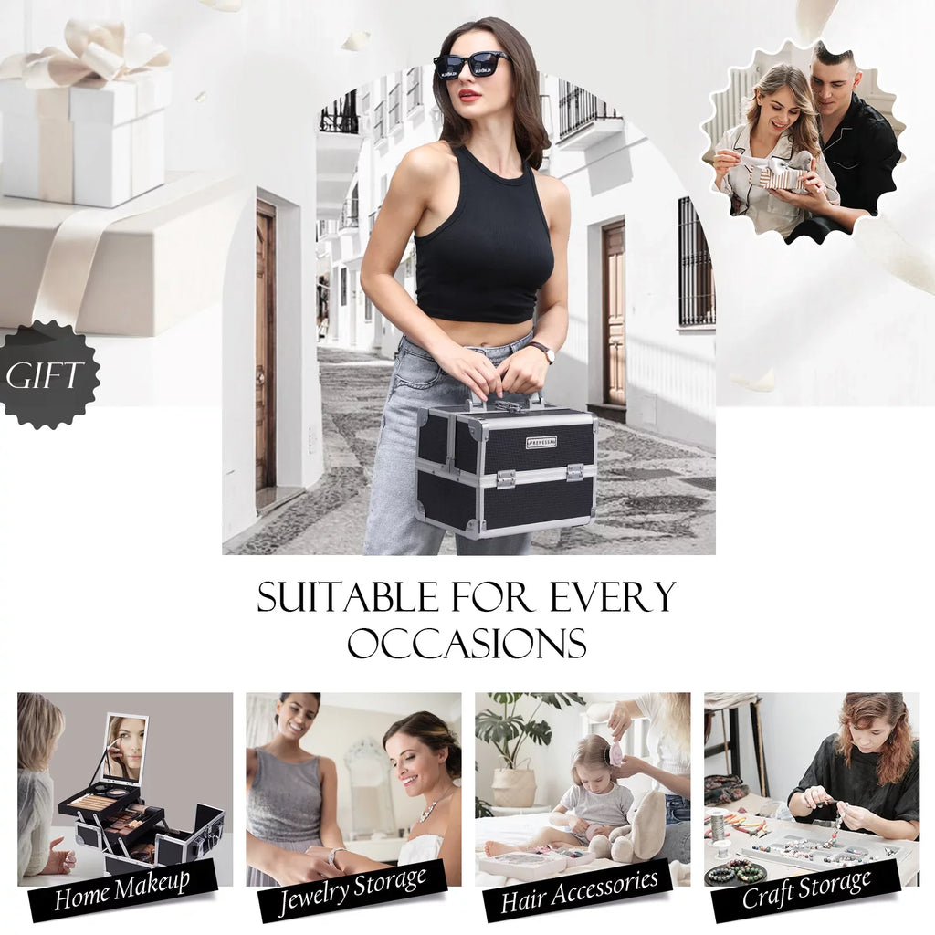 Makeup Organizer Makeup Mirror Cosmetic Storage Train Joligrace Case with Trays 2 Case Box Lockable
