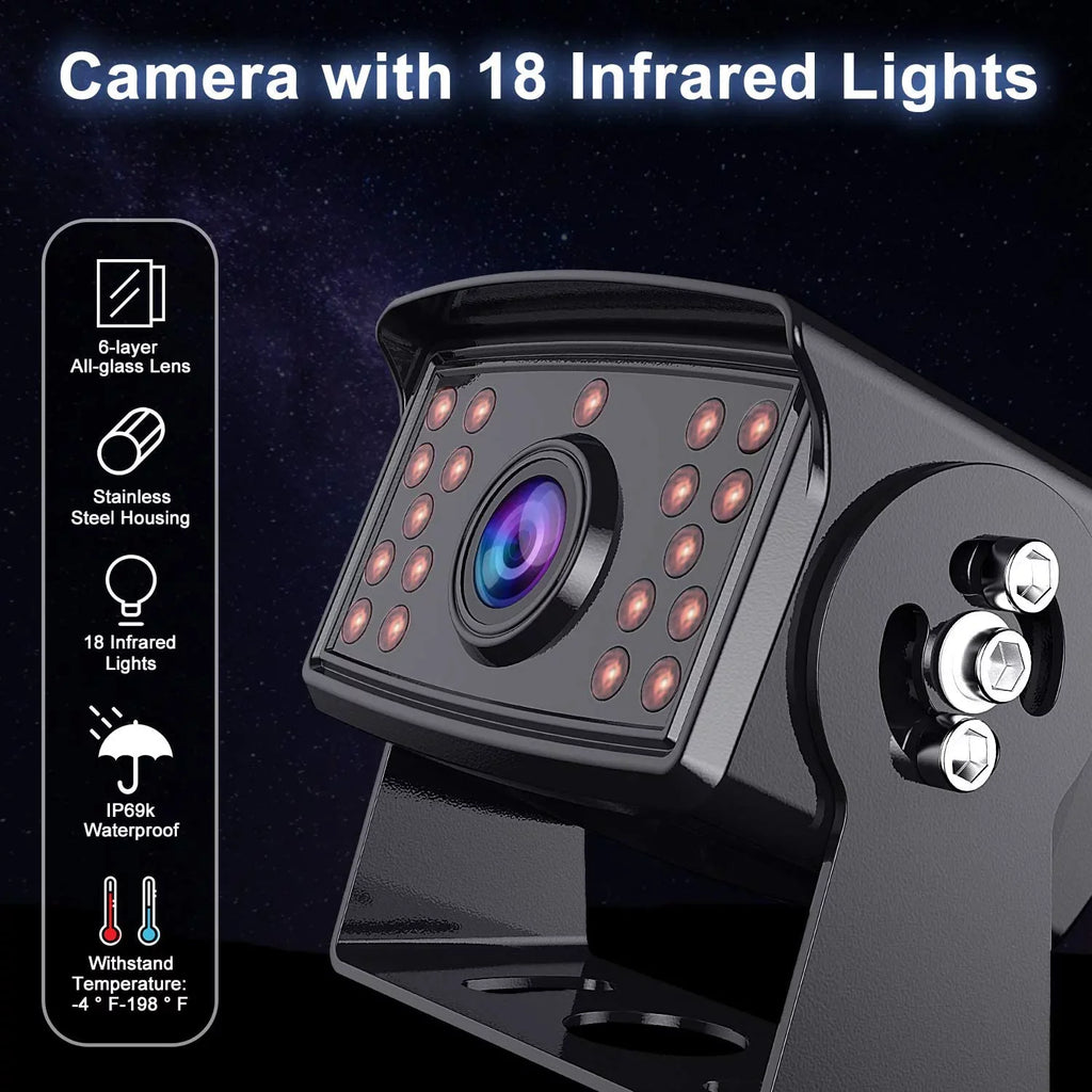Screen Camera Parking Cameras Waterproof and Trailer(DY704) for Backup Split RV/Truck/Trailer/Bus/Semi-Trailer/Tractor/5th DVR Rear Reversing View System, 7'' Monitor Fookoo HD Lines with Wheel