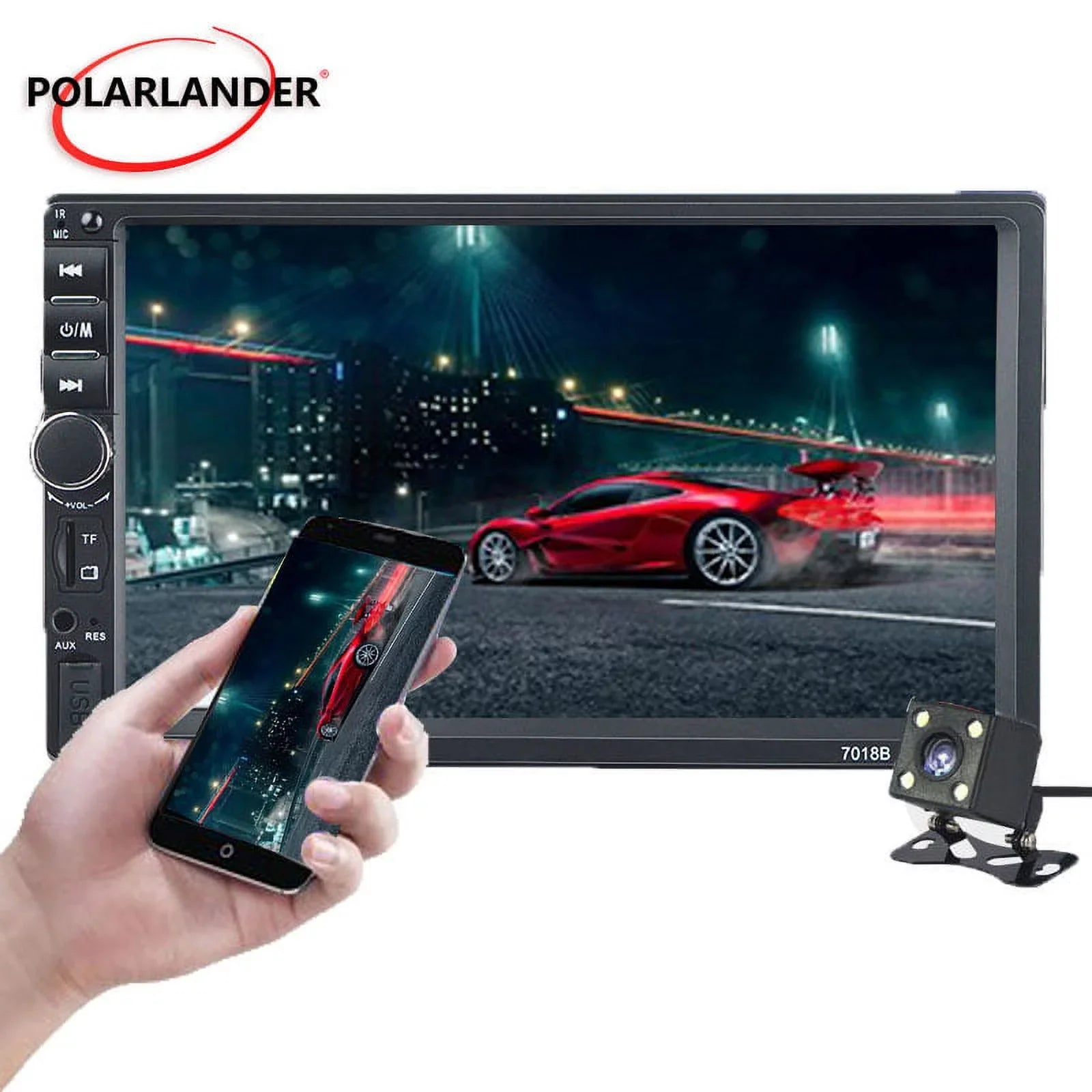 Bluetooth Stereo Car Link with Double Polarlander Audio AUX Touch 4LED Din USB with HD Backup Screen MP5/4/3 Function Car Car Multimedia Player 7-inch SD Camera Mirror Radio FM