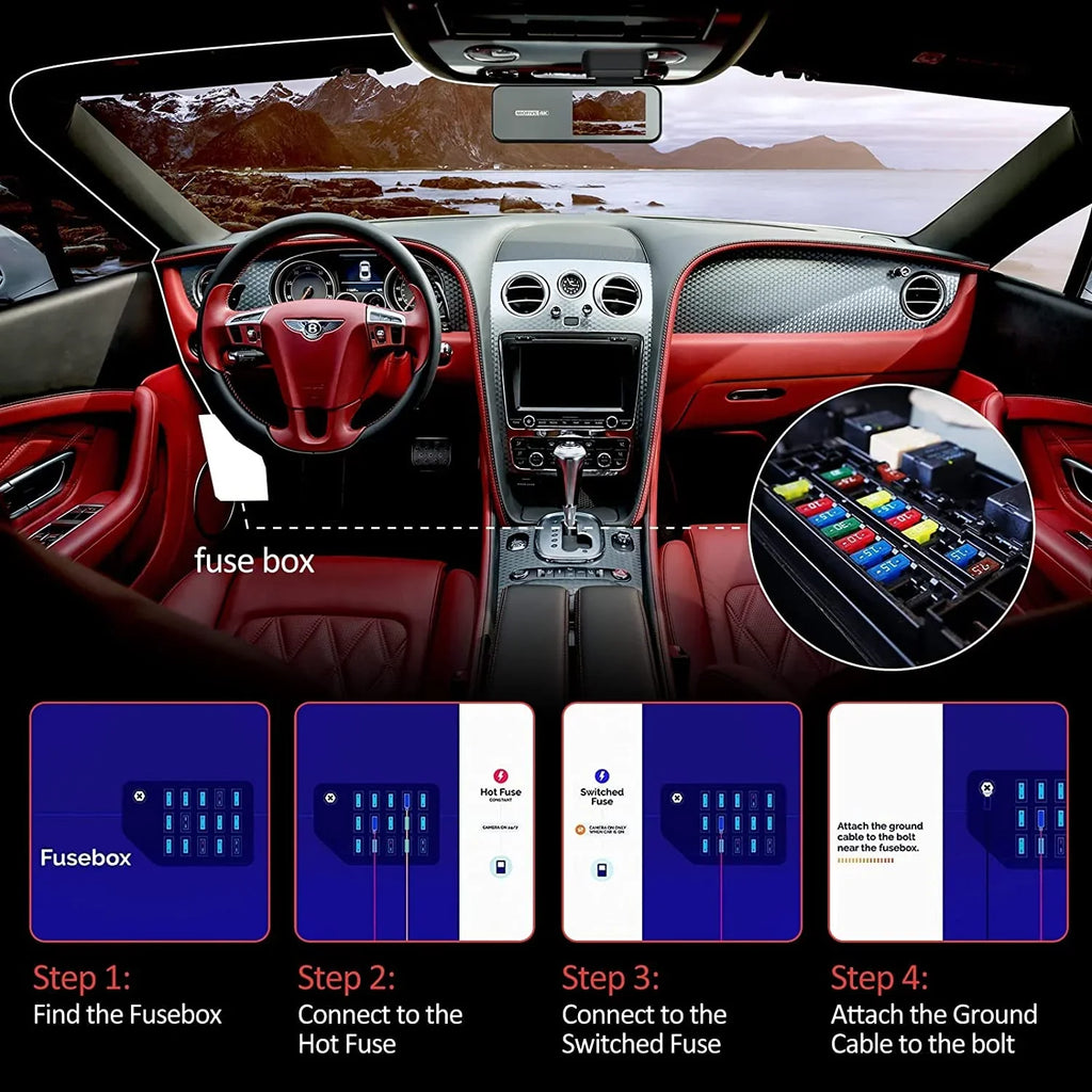 5V/2.4A Kit for Kit Cam to ro Hardwire 12V-24V Kit, Dashcam USB Wire 11.5ft w/Fuse Dash Converts Hard