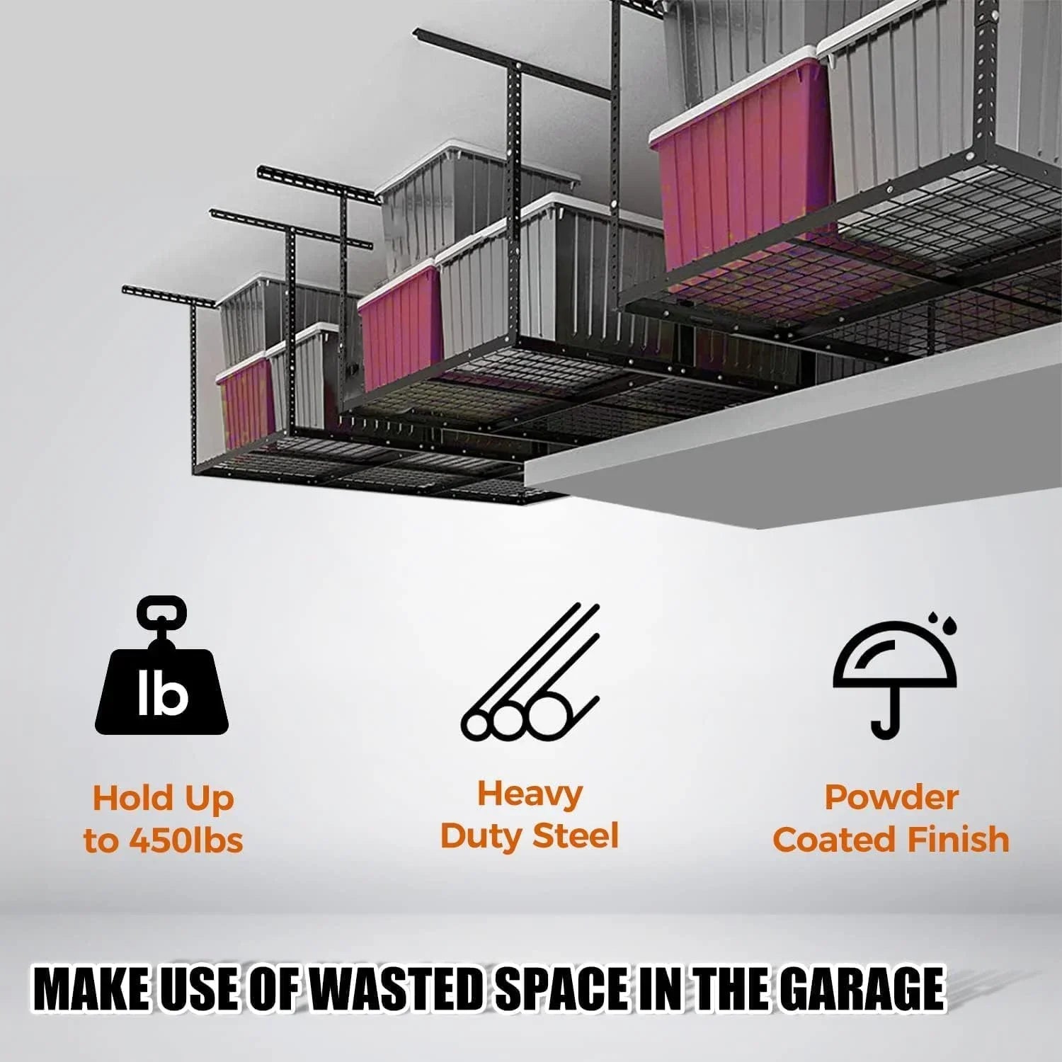 Adjustable Storage 3X6 Racks Black Shelf Overhead Garage Ceiling Storage Garage Organization Rack Mounted Ceiling Steel