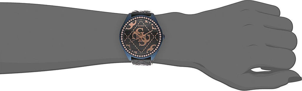 U0473L1 Gold-Tone with Women's Iconic Rose & Logo GUESS Blue Blue Watch Embos