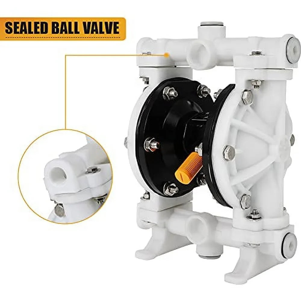 Outlet inch Nitrile Waste for Use by Rubber 12 Pneumatic GYZJ Double GPM Max Oil Chemical Industrial Cast Air Diaphragm Iron Transfer Operated Dual 115 PSI QBK-15 Dissepiment Pump 1/2 PTFE