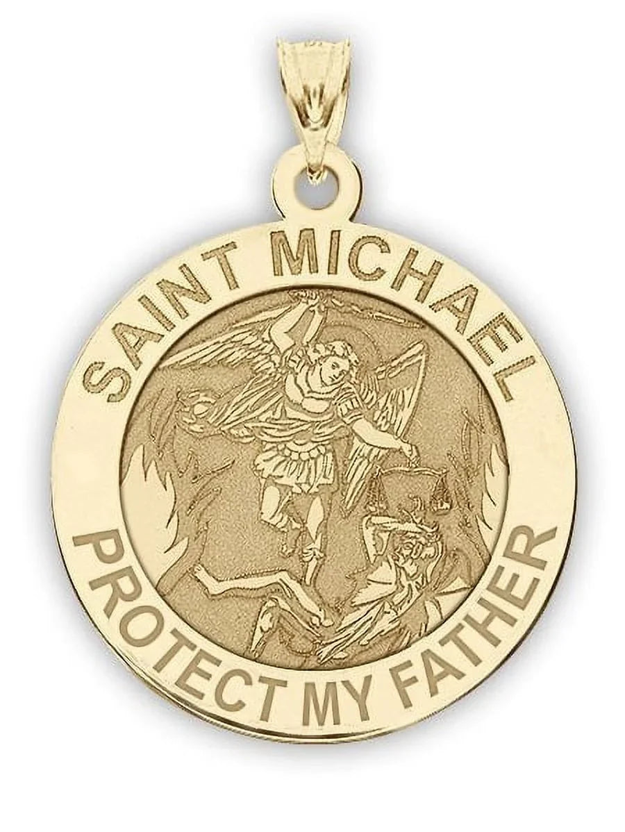 Yellow Gold Protect inch - Father 14K - Religious - Dime, My Saint of Michael Medal Solid 2/3 Size