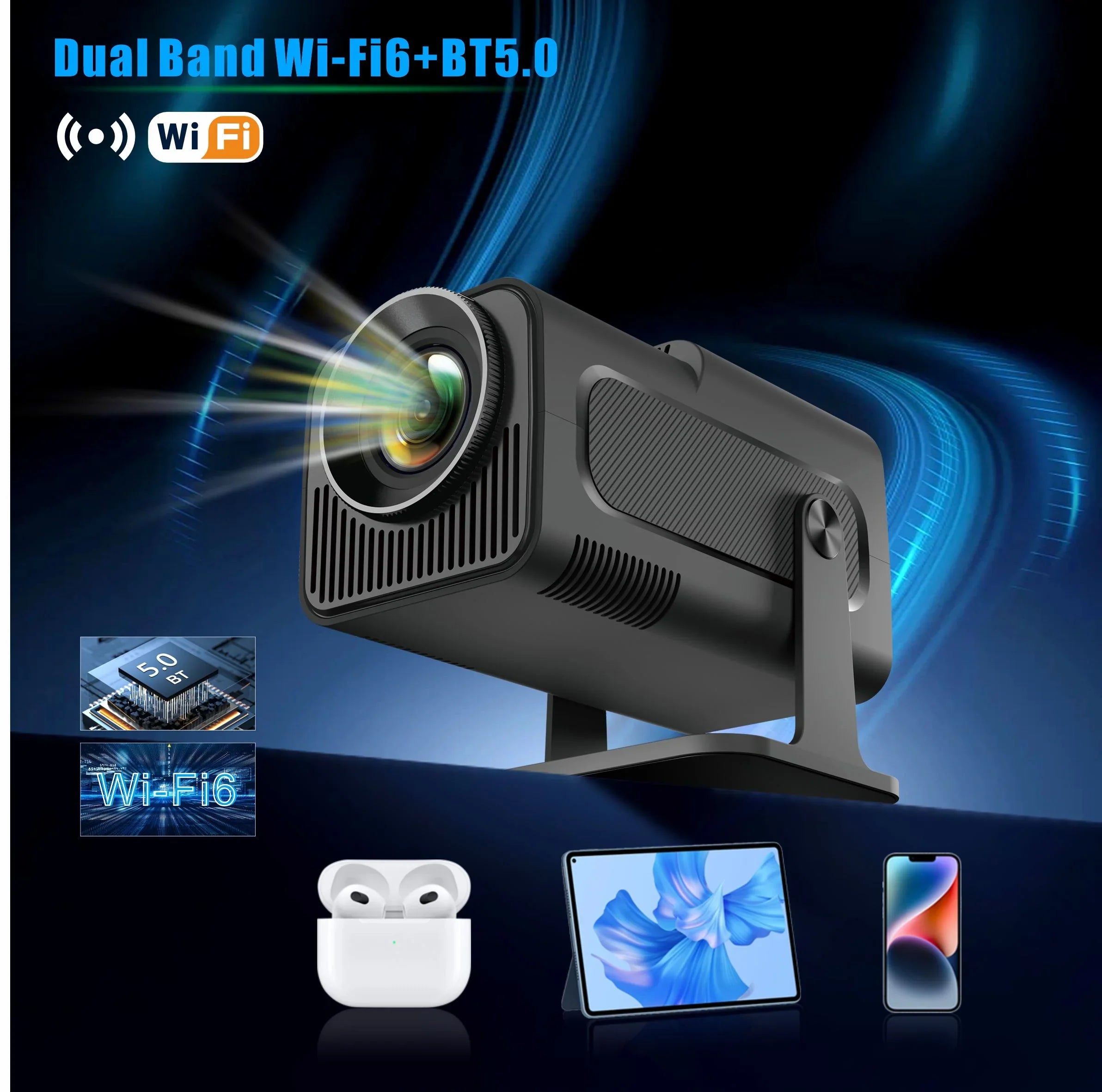 Bluetoth 6 1080P LED 11 4K Rotating HY320 Home Android Projector 5 Keystone Projector, 5G HD Yinzam WiFi 180 Native MAX Full Auto