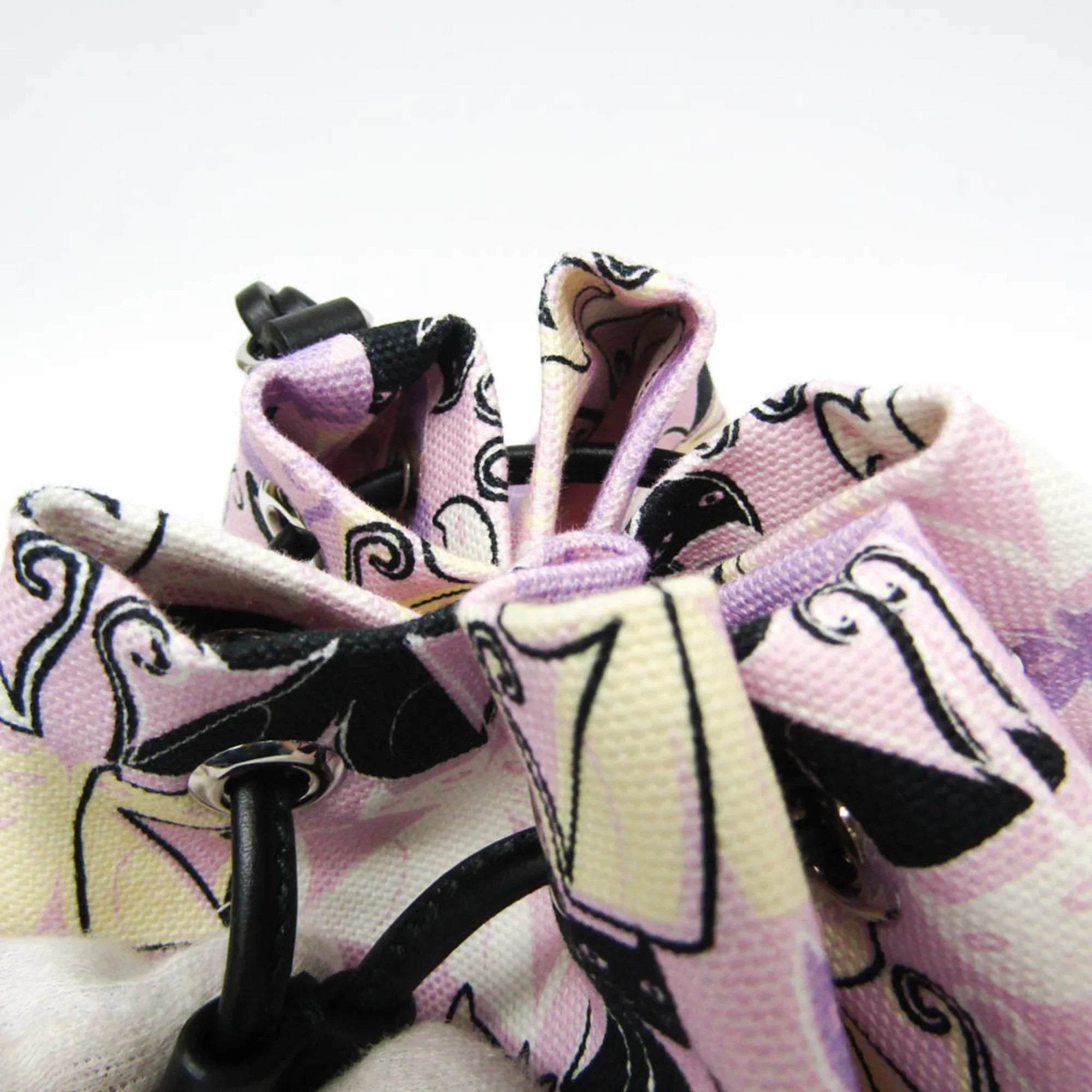 Purple,Multi-color Pre-Owned (Good) Leather,Cotton Miu CATS Miu Bag Drawstring CANAPA Pouch Women's 5RM014 Black,Light