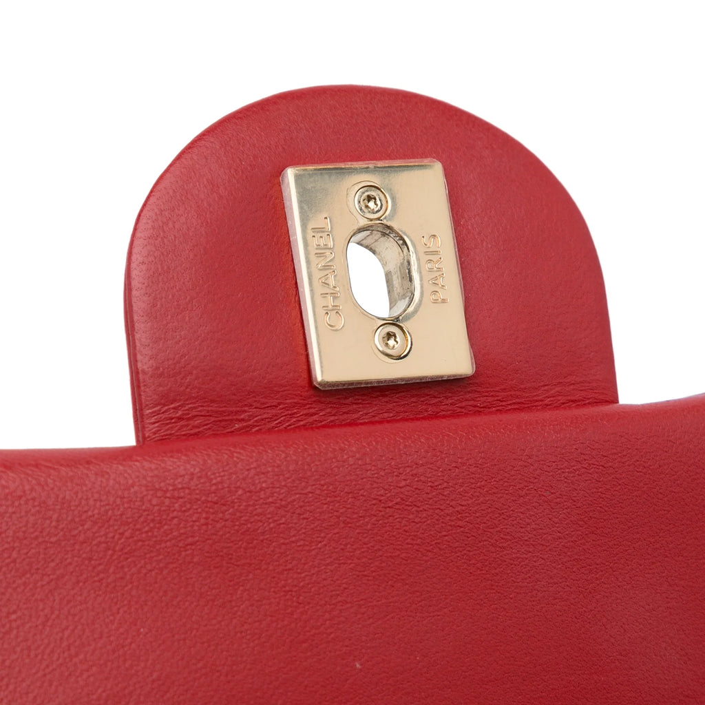 Bag Satchel Unisex Easy Pre-Owned Lambskin Carry (Good) Flap Authenticated Small Leather Chanel Red