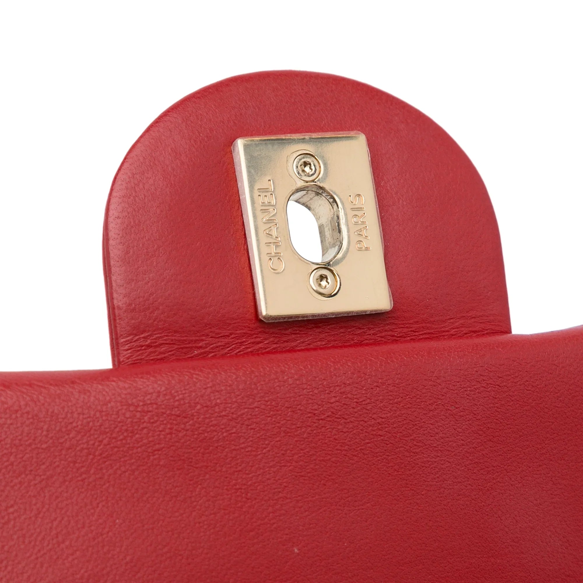 Bag Satchel Unisex Easy Pre-Owned Lambskin Carry (Good) Flap Authenticated Small Leather Chanel Red