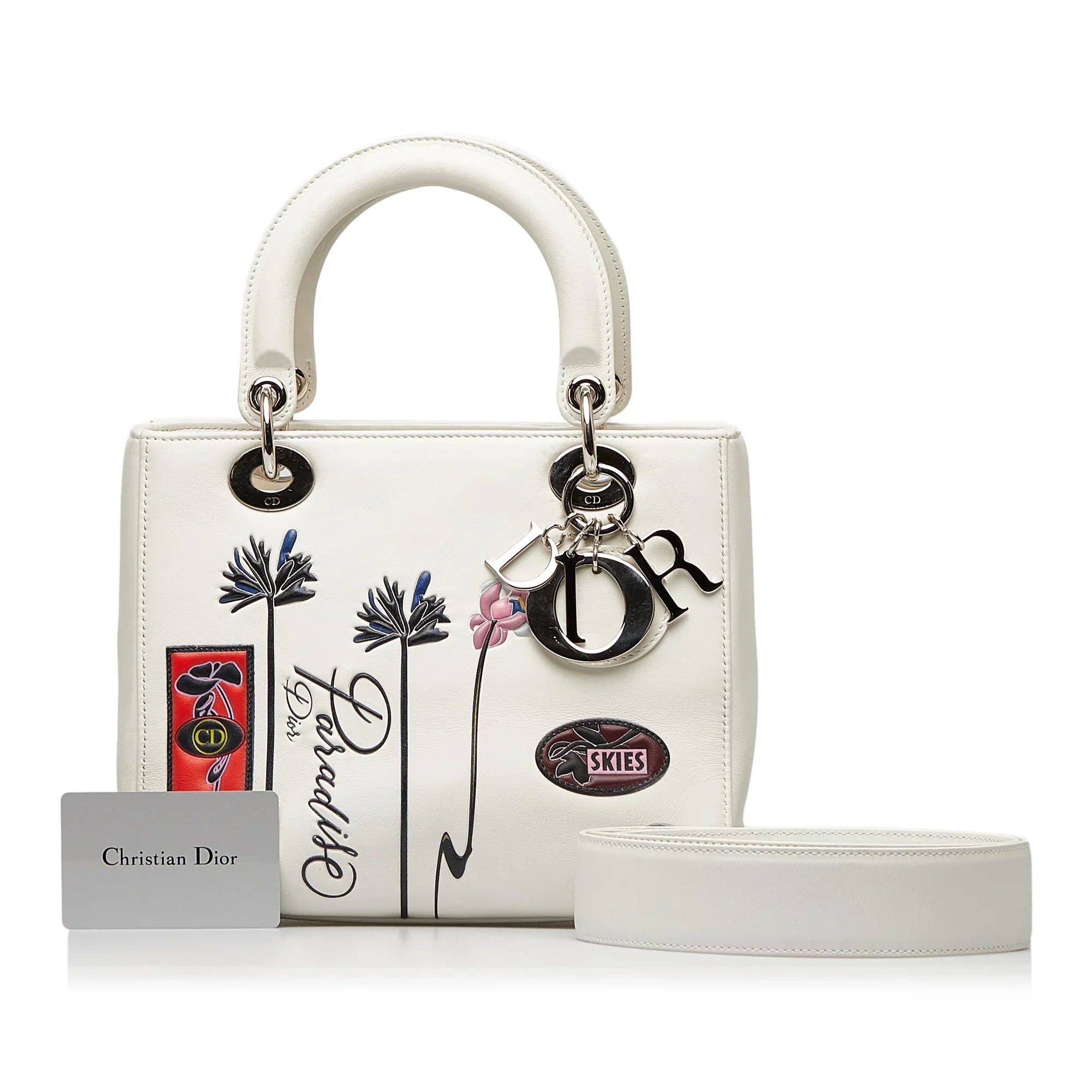 Paradise Medium Lady Unisex White Authenticated Satchel Dior Pre-Owned Lambskin Leather (Good)
