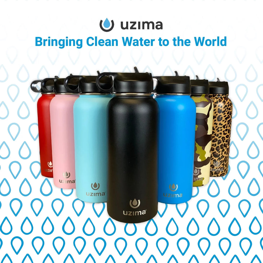 Camping, Water Purification the Hiking, Uzima Capacity Z-Source - Water Large Go. on 32oz and Travel. Bottle for Backpacking, Steel with (Black) Stainless Double-Walled Exterior. Filtered