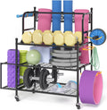 Organizing Rack Foam for Strap Equipment Racks, Yoga Storage Home Mat with Y&M All-in-One Wheels, and Organizer Storage and Hooks Resistance Yoga Workout Storage Band Gym Dumbbells Roller, Kettlebells