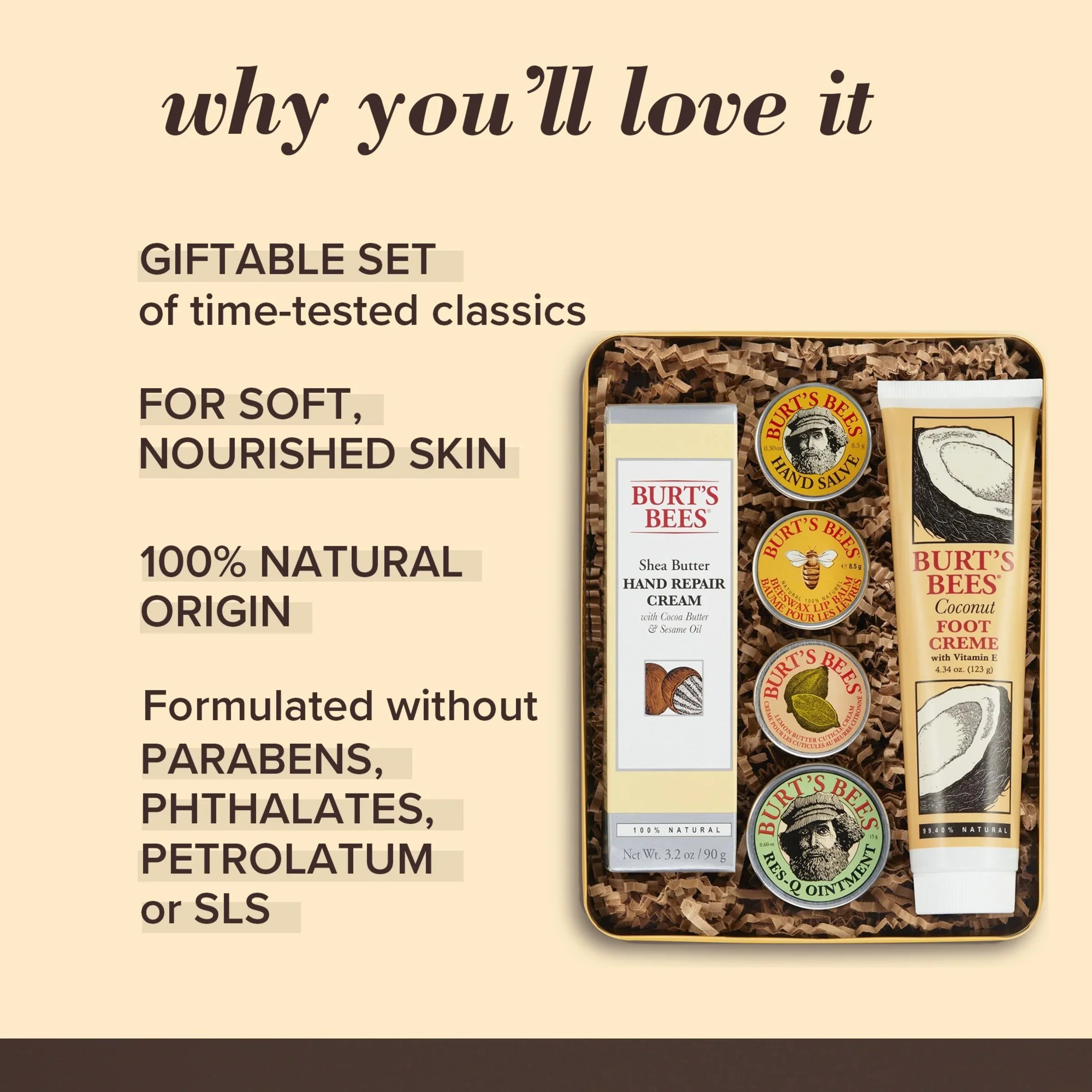 Foot Salve, Cream Burt's 6 Classics Balm, Cuticle Res-Q Giftable Set, Repair Cream, Lip Bees in Tin Hand Hand Cream Products and Ointment, Gift