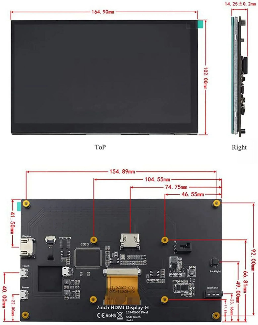 1024x600 Raspberry Monitor with 3B+/4B HD IPS Compatible with HDMI Drive-Free Display LCD Stand-H Treedix Touchscreen HDMI Pi 7 Display Monitor inch