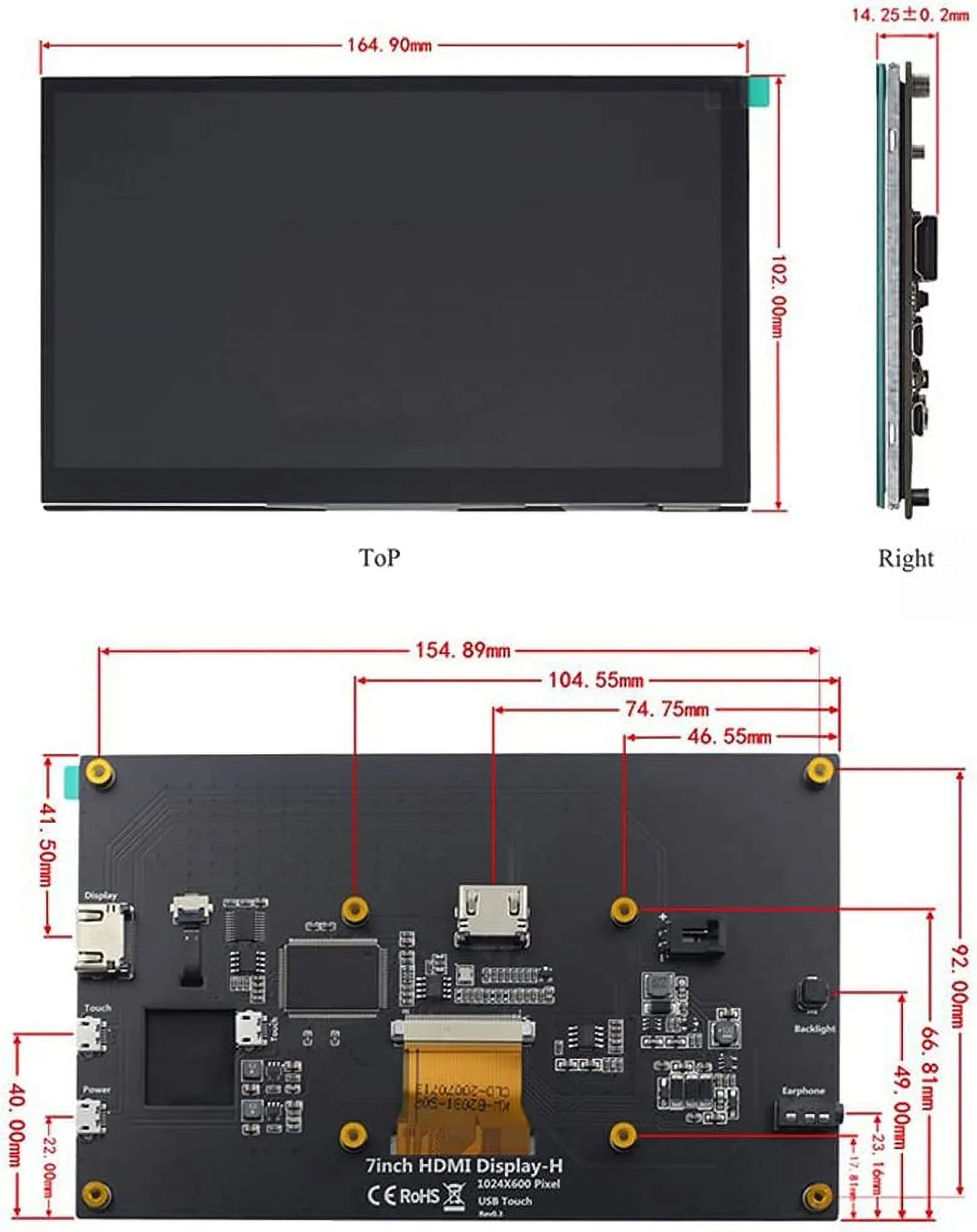 1024x600 Raspberry Monitor with 3B+/4B HD IPS Compatible with HDMI Drive-Free Display LCD Stand-H Treedix Touchscreen HDMI Pi 7 Display Monitor inch