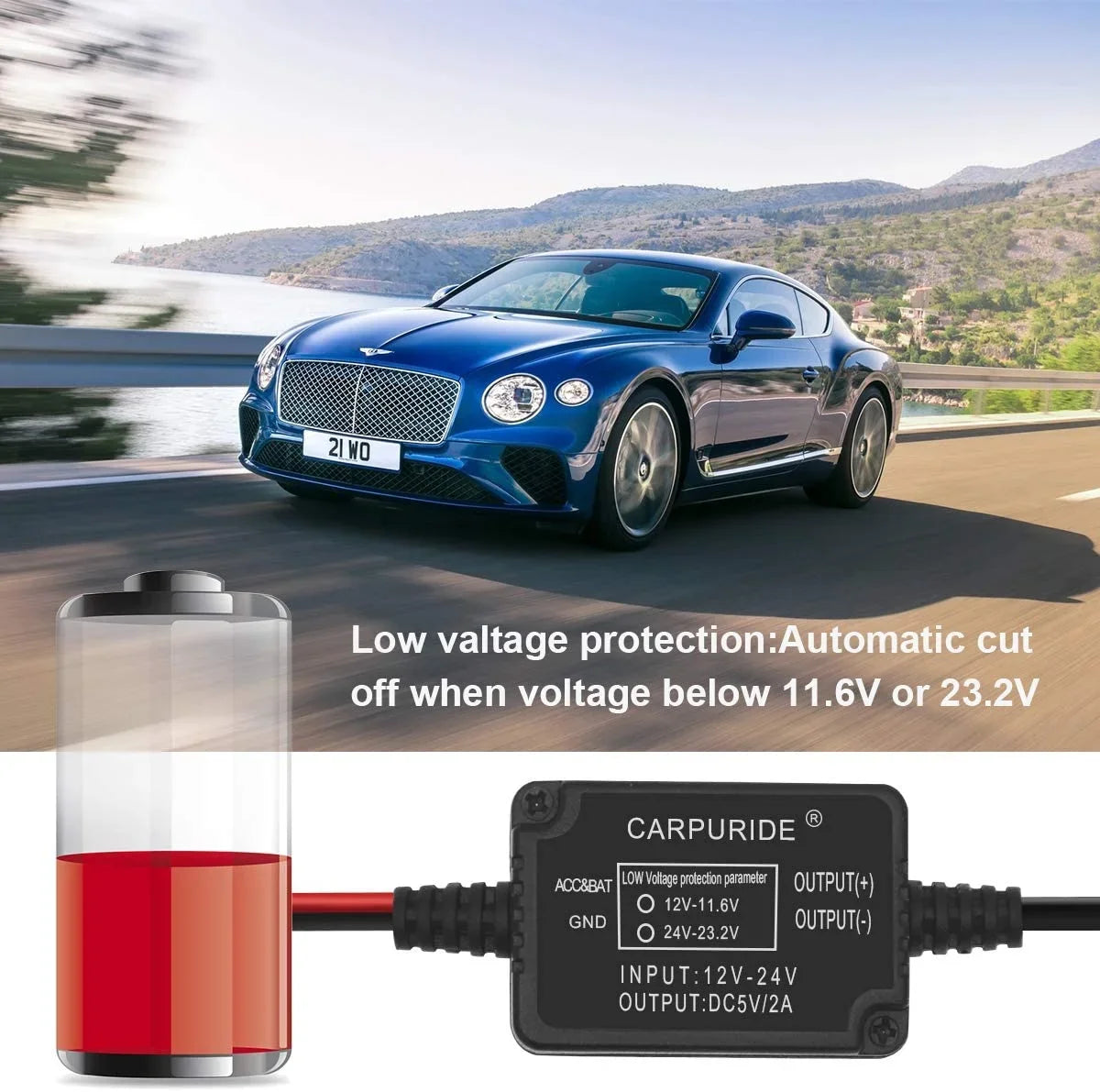 Hardwire Max Dash Dash with Port, DC Camera Charger to Cam - Fuse, Low Car Cable Mini kit 12V 5V/2A 24V USB Kit,