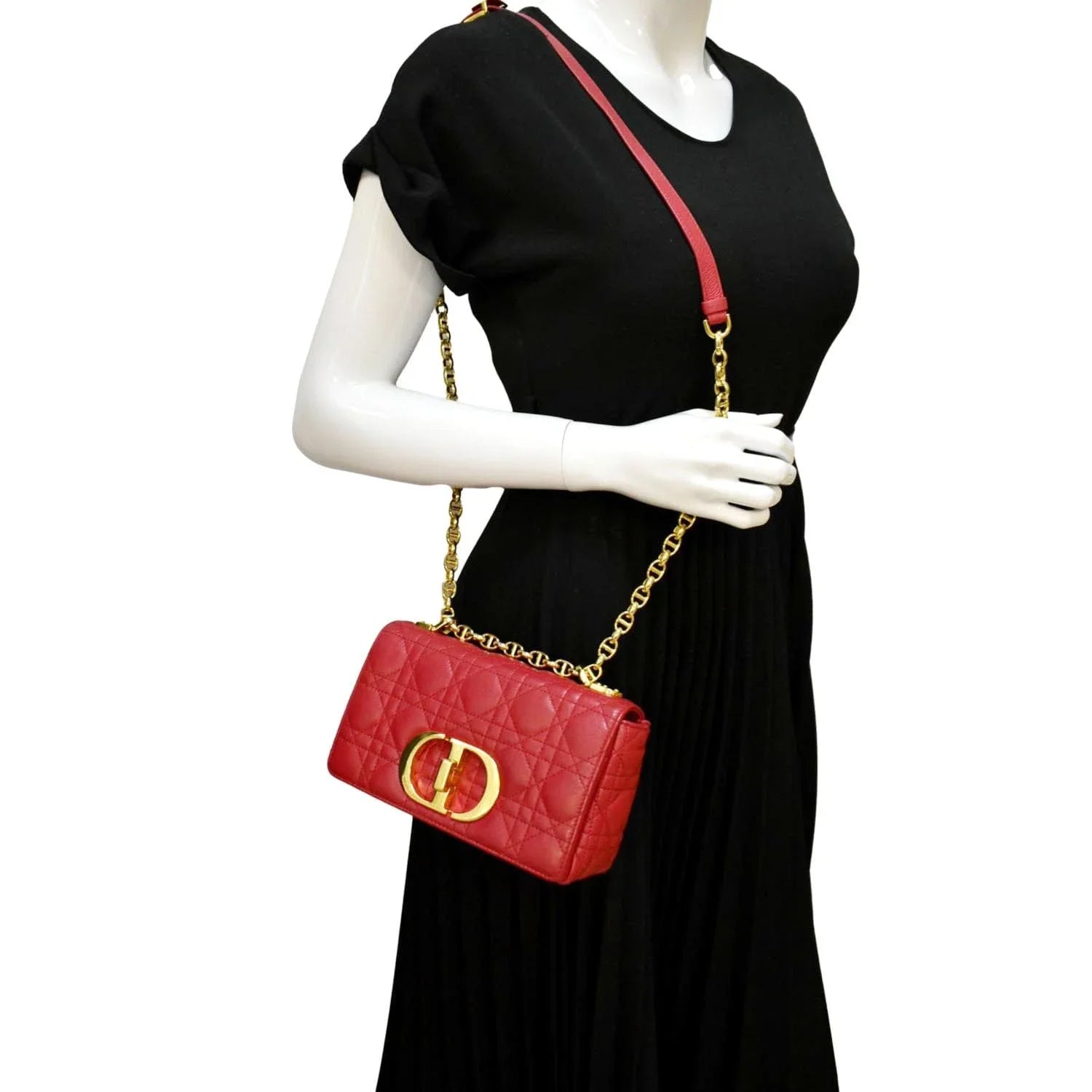 Bag DIOR Leather Cannage Caro Calfskin CHRISTIAN Pre-owned Shoulder Red