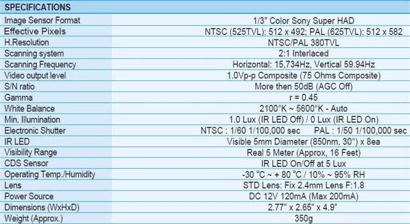 View WDRV-3478C-LT-BNC, Vehicles Color Side Weldex Camera Mobile for