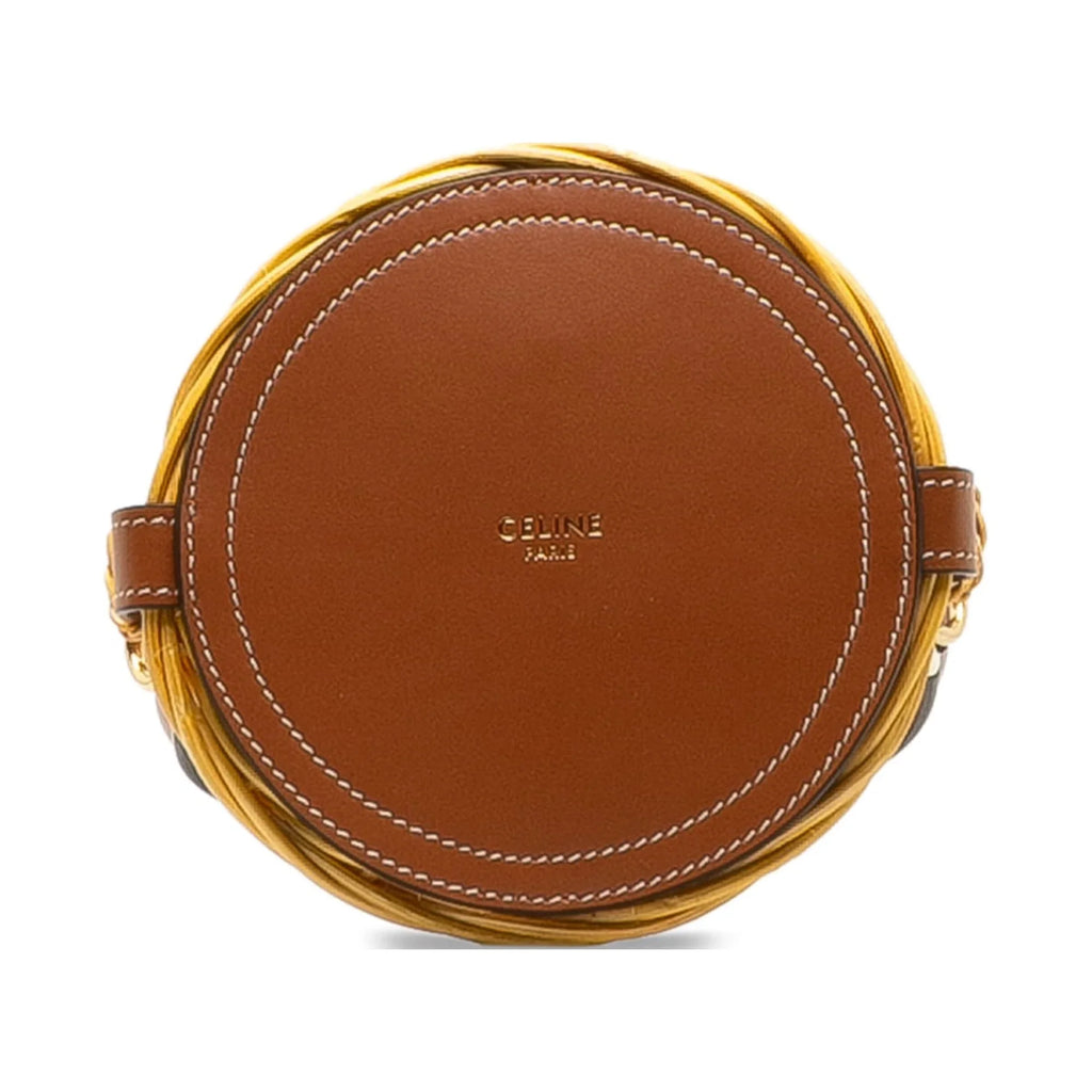 Unisex Wicker Bucket DrawstringBag Celine (Good) Brown Pre-Owned Authenticated Rattan Micro Natural Material Bag