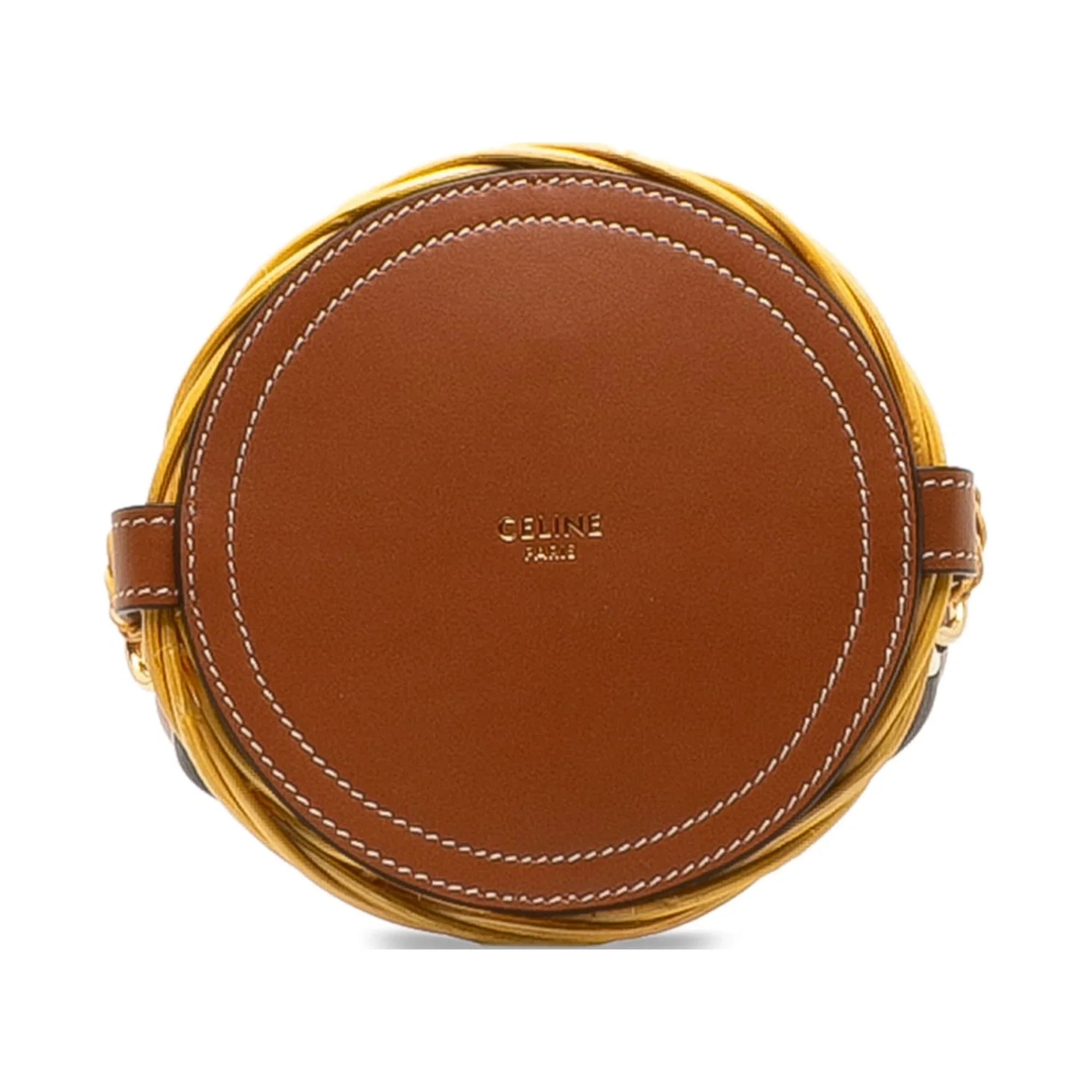 Unisex Wicker Bucket DrawstringBag Celine (Good) Brown Pre-Owned Authenticated Rattan Micro Natural Material Bag