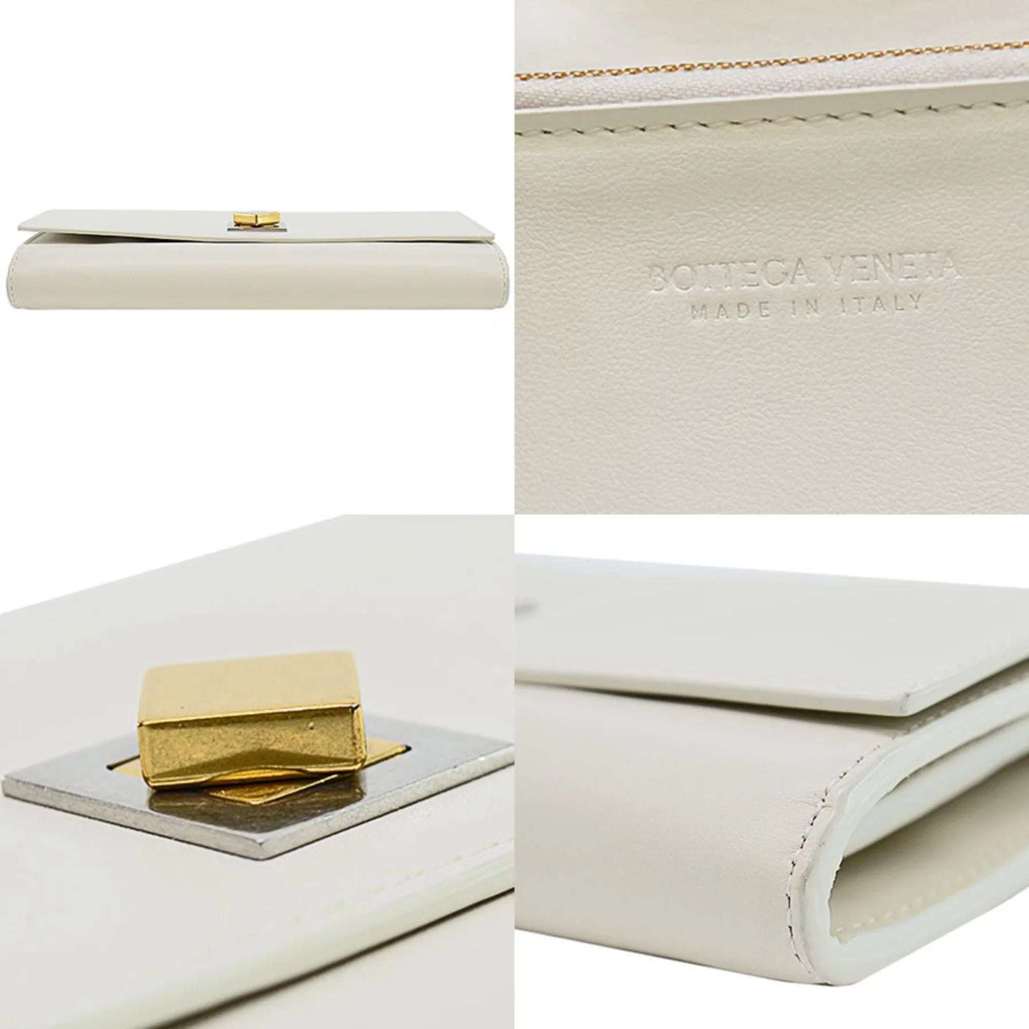 leather Veneta Bottega wallet women's BOTTEGA VENETA x white Pre-Owned hold long (Good) folio metal material silver