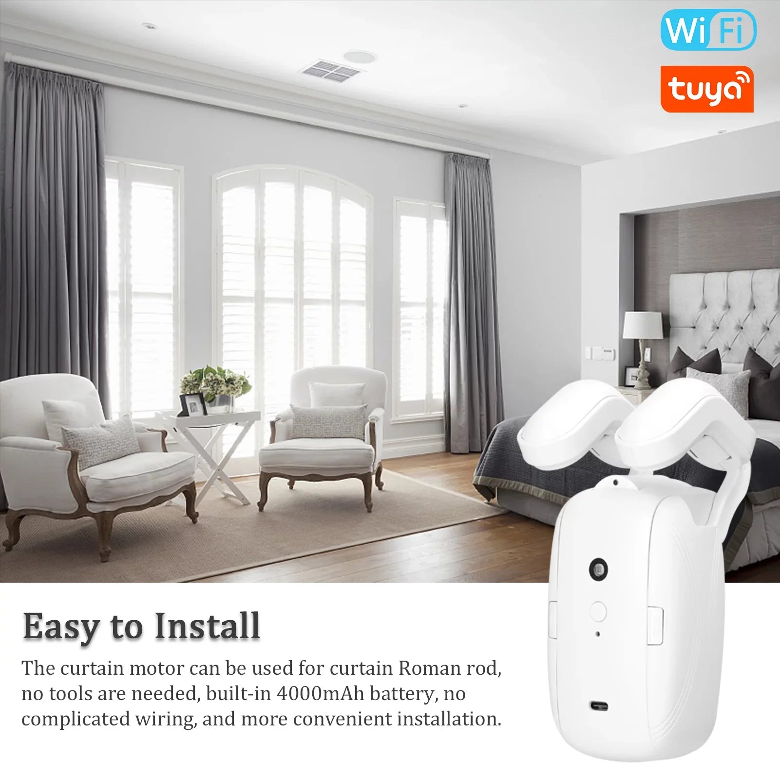 Support Robot Curtain Motor Intelligent for Home Compatible Setup WiFi Rod Control APP Walmeck Remote Opener No Curtain Wiring Electric Timer with & Sensing Automatic Gateways with Roman