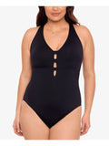 Piece Control Tummy Swimsuit Black RALPH Women's LAUREN Neck LAUREN Non-Removable Cutout One Cups Scoop 22W