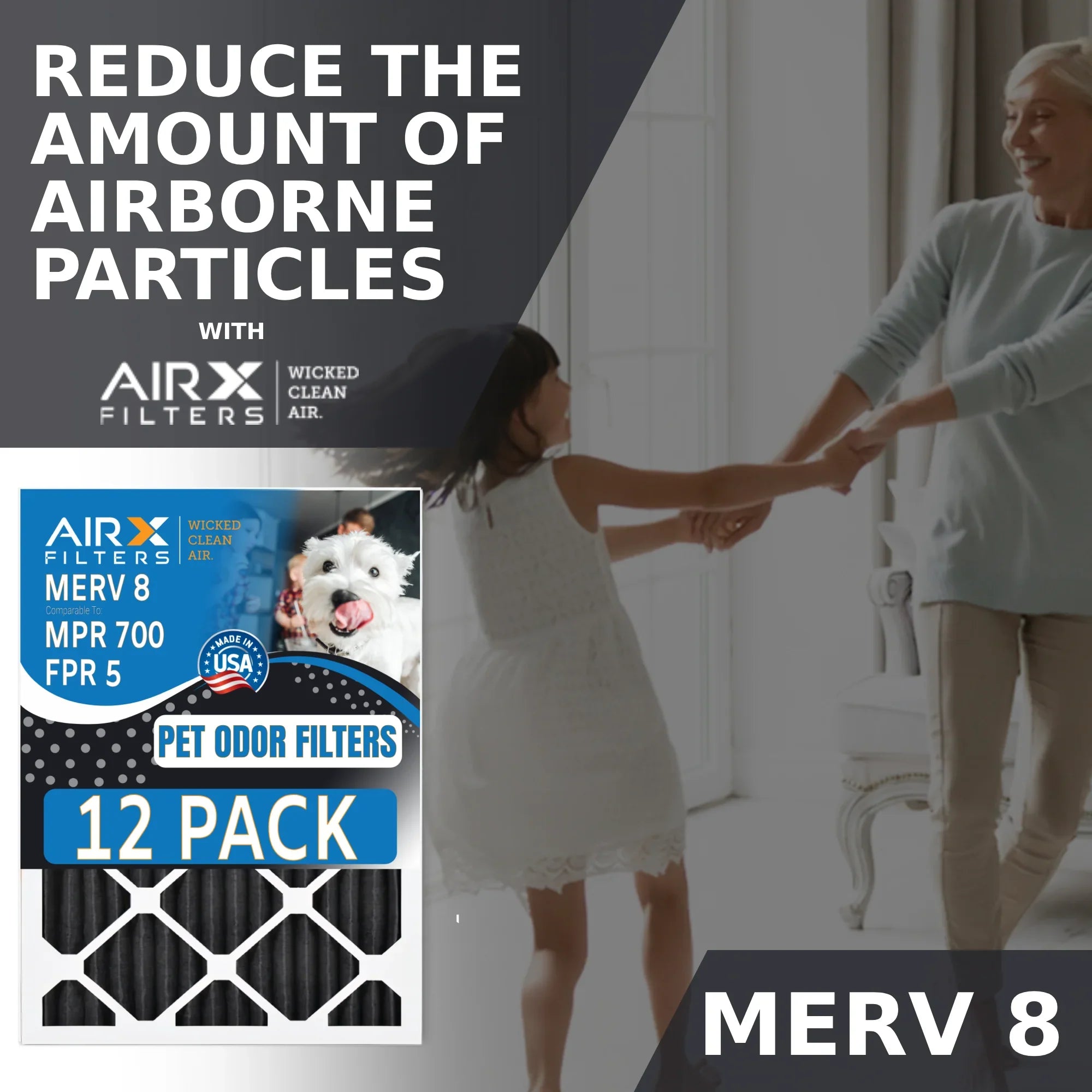 Filters MPR MERV WICKED 8 FILTERS 700, in Pack Furnace - Air AIRX USA 5, Filters by Comparable Odor 25x25x1 to Pet 12 of CLEAN Retention AIR. FPR Rating, Made Filter