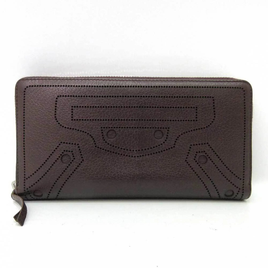 Classic Pre-Owned Women's Continental Round Leather Punching Men's (Good) Long Bordeaux Wallet Balenciaga