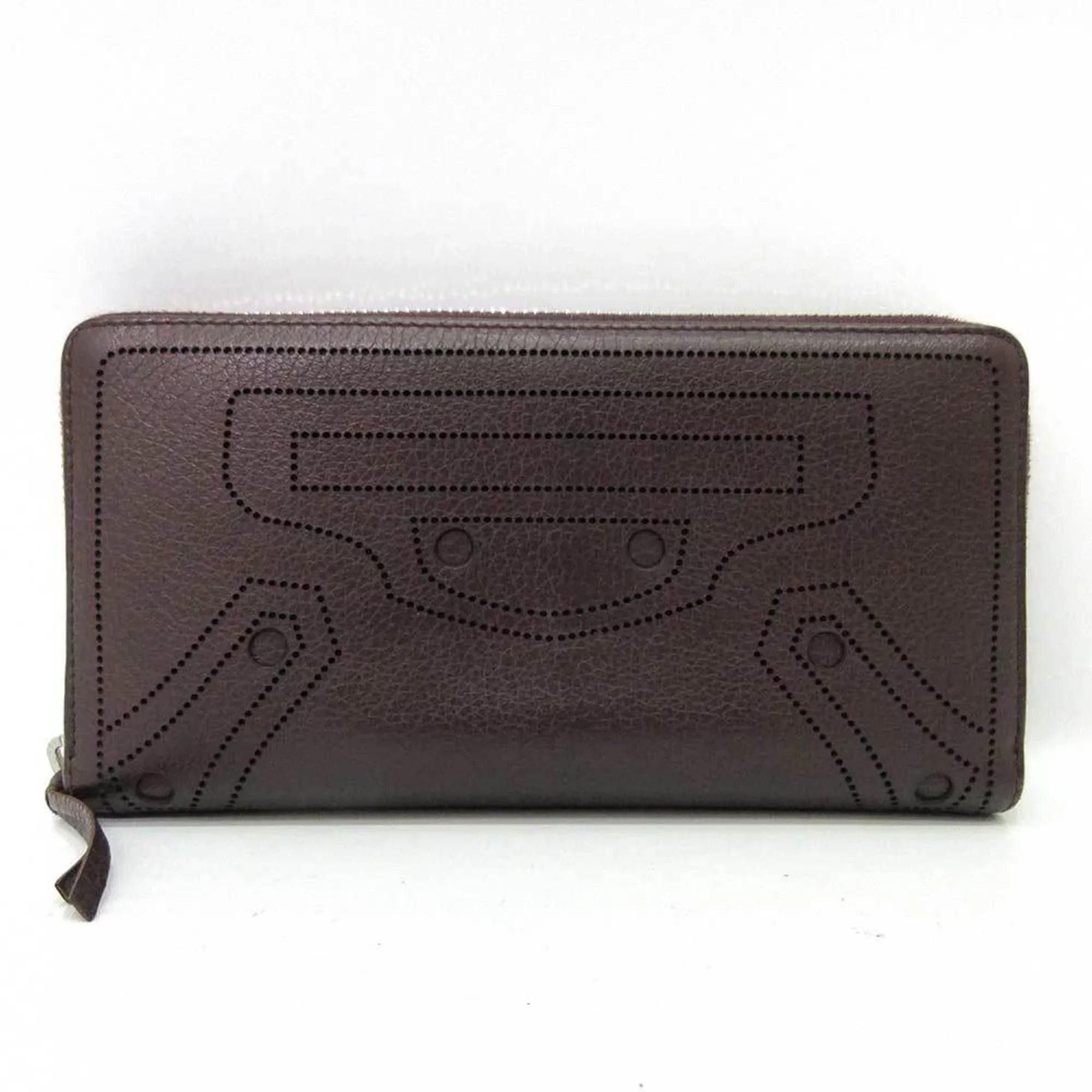 Classic Pre-Owned Women's Continental Round Leather Punching Men's (Good) Long Bordeaux Wallet Balenciaga