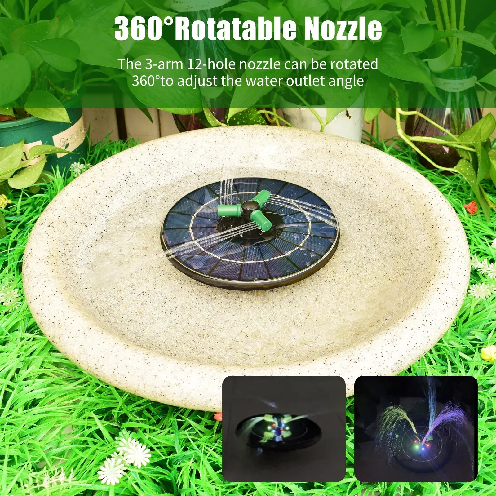 Light Fountain with Small for Solar Yabuy Pump Rotatable Colorful Battery, 4W Pond LED Nozzle Water