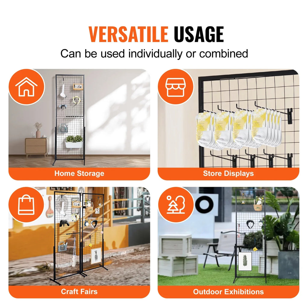 Side Wall T-Base with Packs Grid Gridwall 2' Gridwall x Double Retail Floorstanding, Shows, Display and Wire Art Extra Clips Panels Racks Display for 2 Panels Tower, with 5.6' Craft Hooks BENTISM