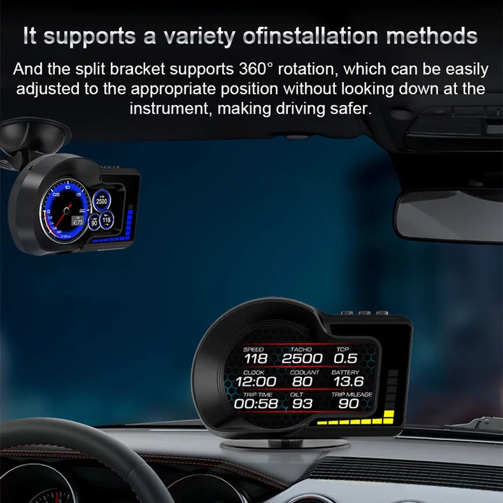 System Up Navigation, Head Display Andoer Dual Alarm, Test, Speed/Clock/RPM, GPS with Car Overspeed Brake