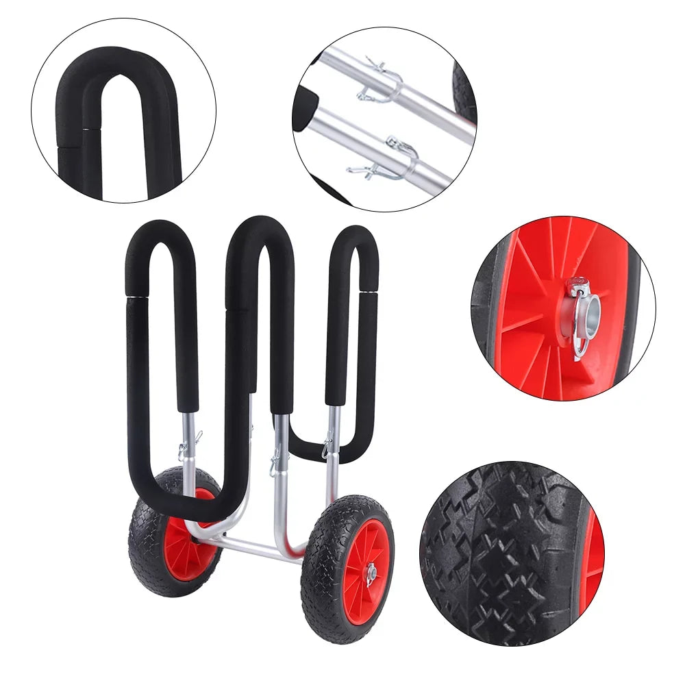 Veneer Trailer, Carrier Solid Board Aviation PU Paddle SUP Cart Double Beach Surfboard Beach Cart, Portable Airless Cart Aluminum Stand-Up Wheel