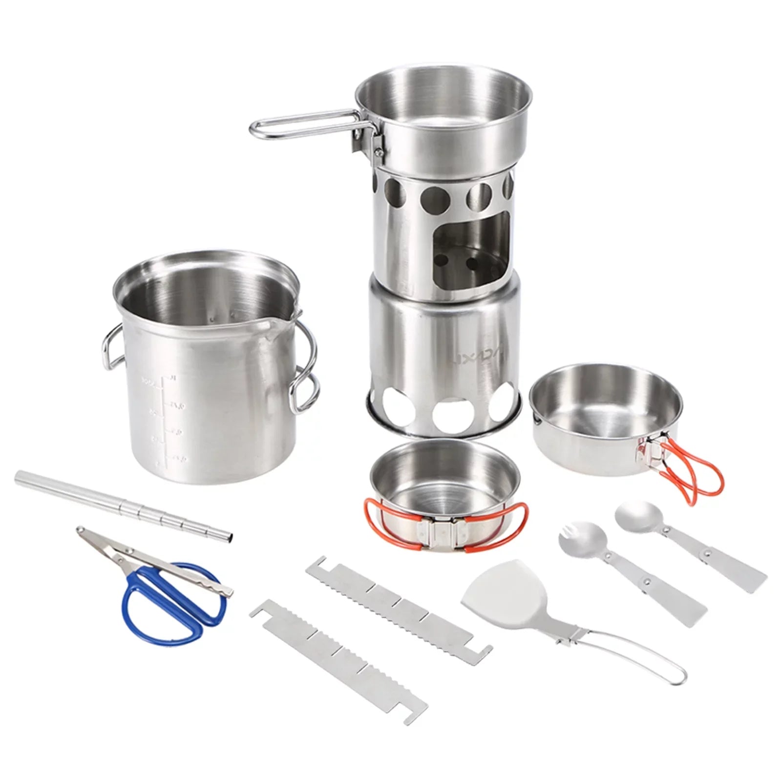 and Tableware Stove Camping Cookware Mess Kit, Steel Stainless Picnics Backpacking Set, Folding for Set Portable Pot Cooking Wood Lixada Pan