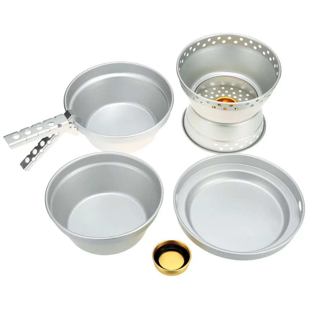 Picnic Kit with Set Backpacking Camping Pan Stand Mess Portable Stove Spirit Aibecy Cookware BBQ for Pot Cookware Hiking