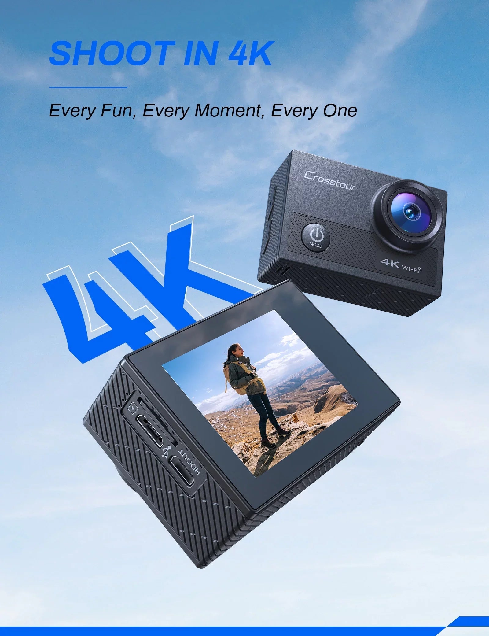 & 40M Camera Underwater with Action Crosstour 16MP WiFi IP68 CT9000 Sports 4K/25FPS/ Control Remote