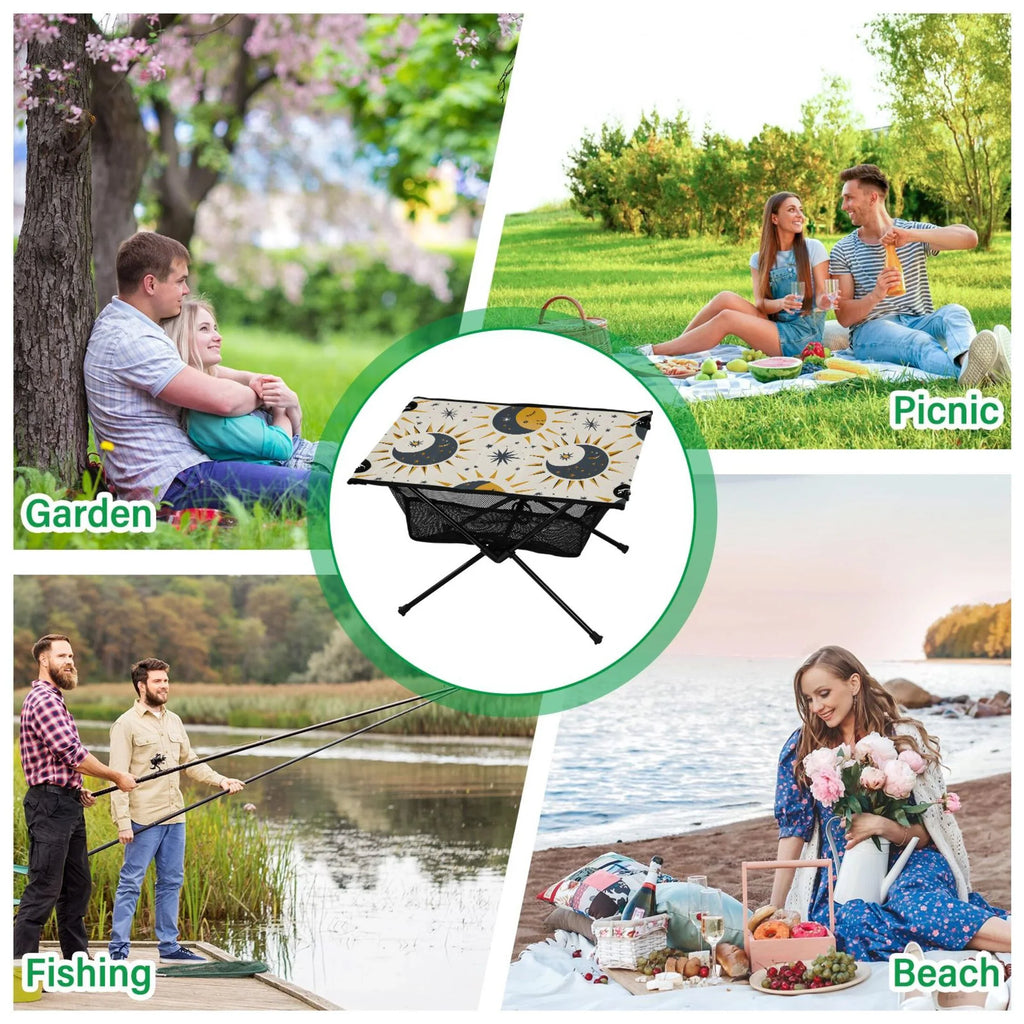 Table for Camping Beach BBQ Table Folding with Bag Outdoor Portable Table Moon Sun and Storage Stars Picnic Fishing Travel Compact