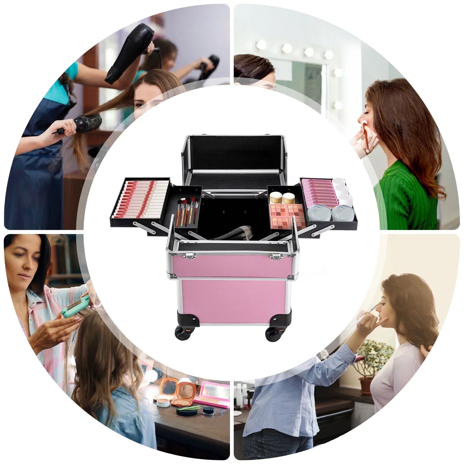Storage Professional Rolling Trolley with Cosmetic Miumaeov Makeup 4-Tier Organizer Case Train Wheels Makeup