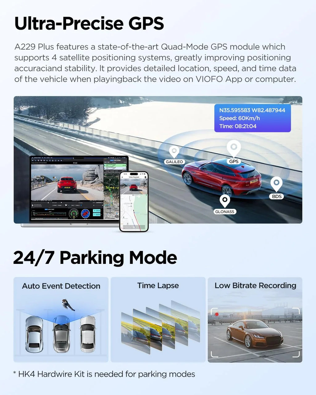 STARVIS lb Sensors, 1440P+1440P Front A229 Plus Rear with 2 2CH GPS, 1.87 Dashcam VIOFO Camera Dual