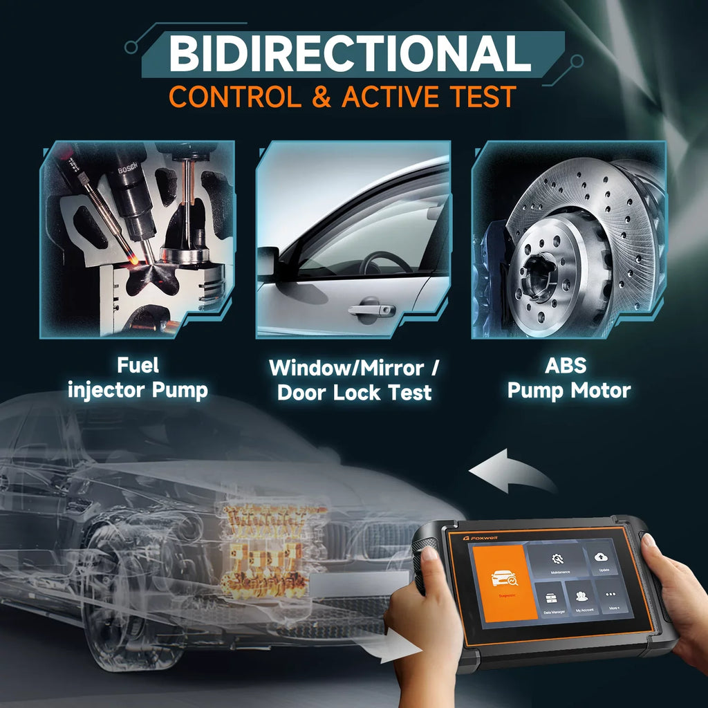 All Diagnostic Automotive ABS Bidirectional Scanner Scan Scanner Tool Car FOXWELL Reader Tool Car NT809 Reset Systems Reset Advanced Scanner Scan Oil 30+ Code Services Auto Bleeding OBD2